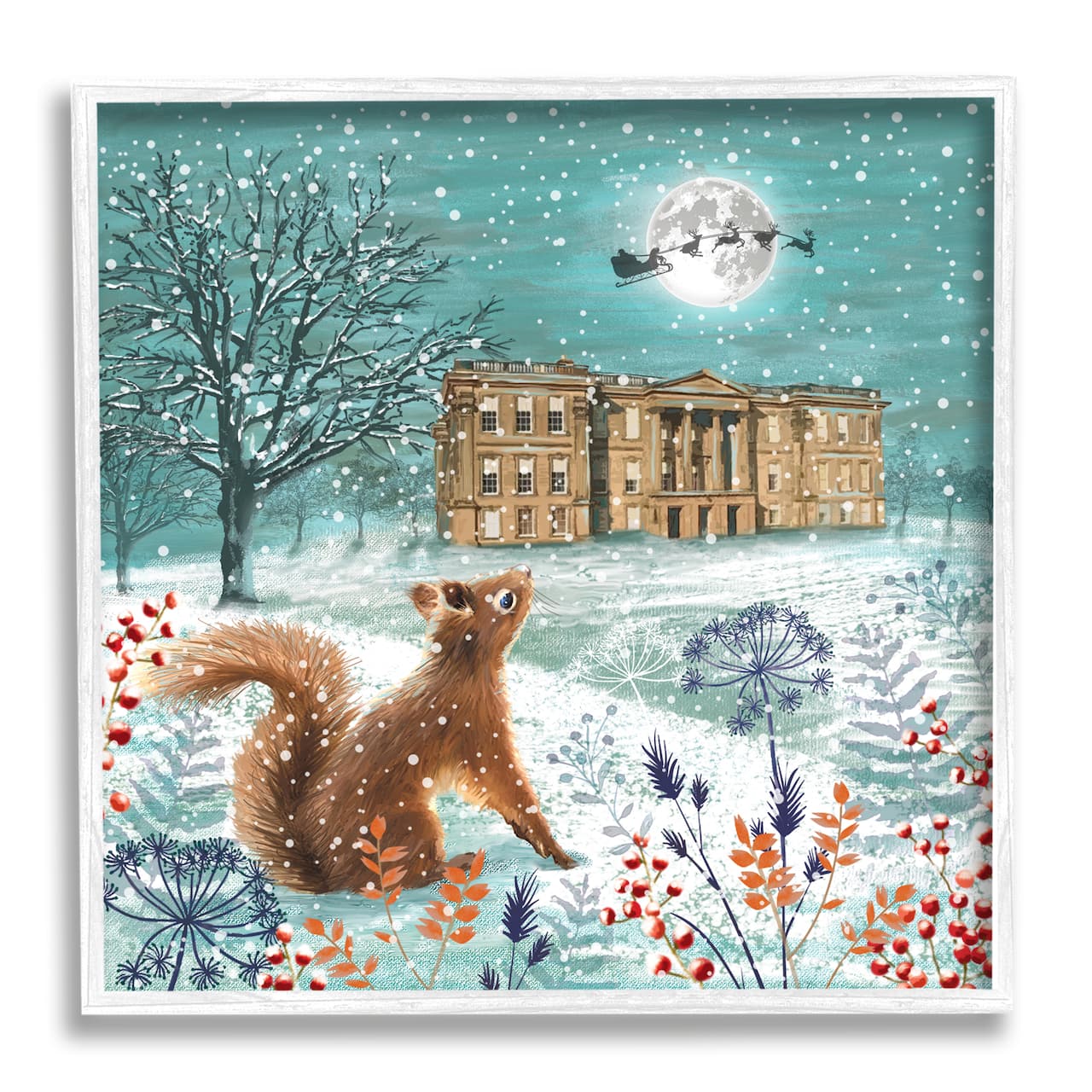Stupell Industries Squirrel Watching Santa Claus Framed Giclee Art